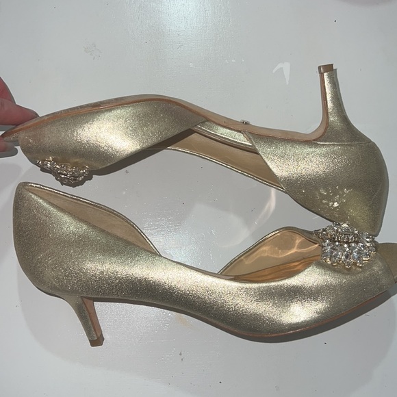 Badgley Mischka metallic gold silver rhinestone Giana II D’Orsay suede heels - Picture 8 of 11